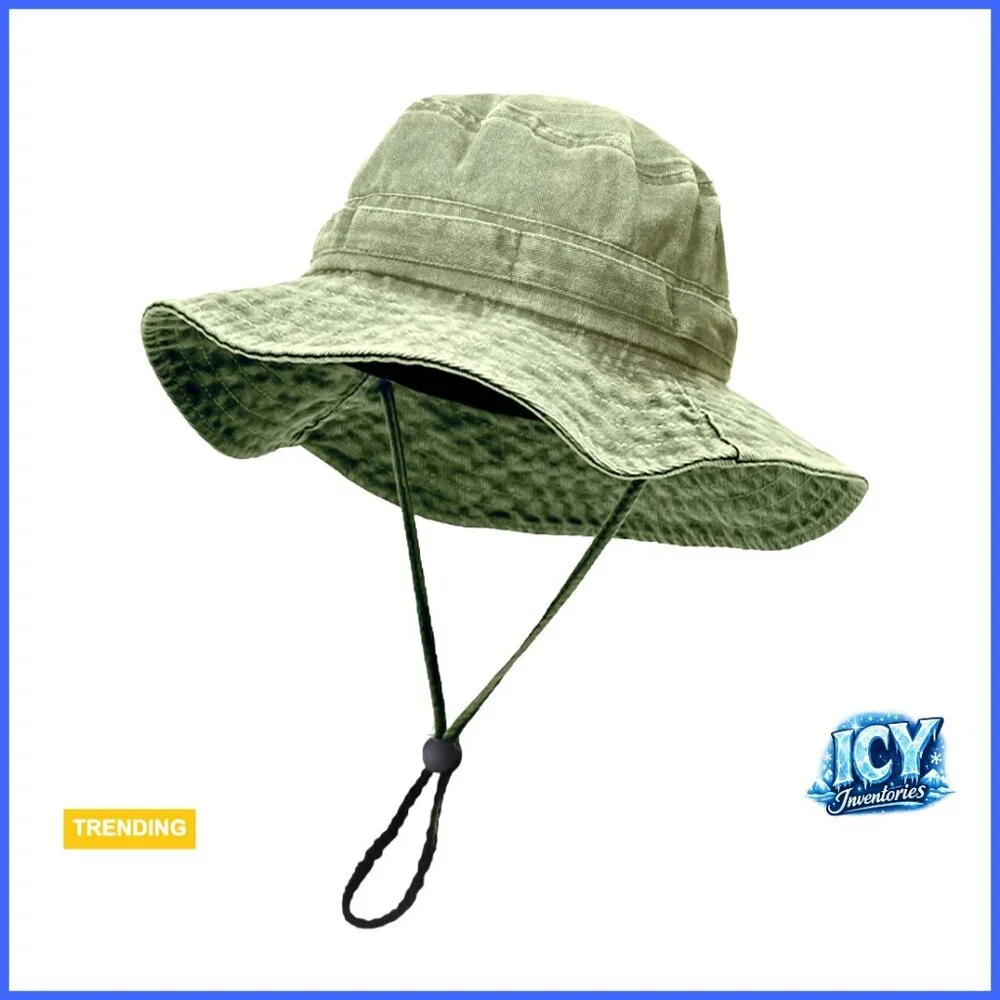 Unisex UPF50+ Cotton Bucket Hat, Adjustable Wide Brim Sun Protection